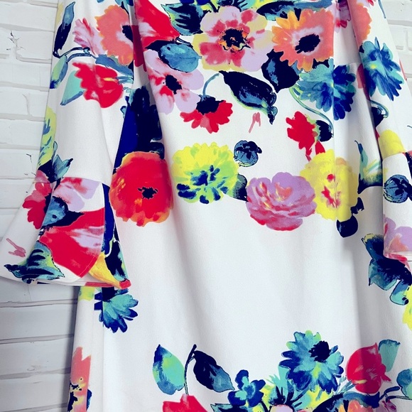 EUC Tahari by ASL Trumpet Sleeve Floral Shift Dress Size 10 - Picture 2 of 14